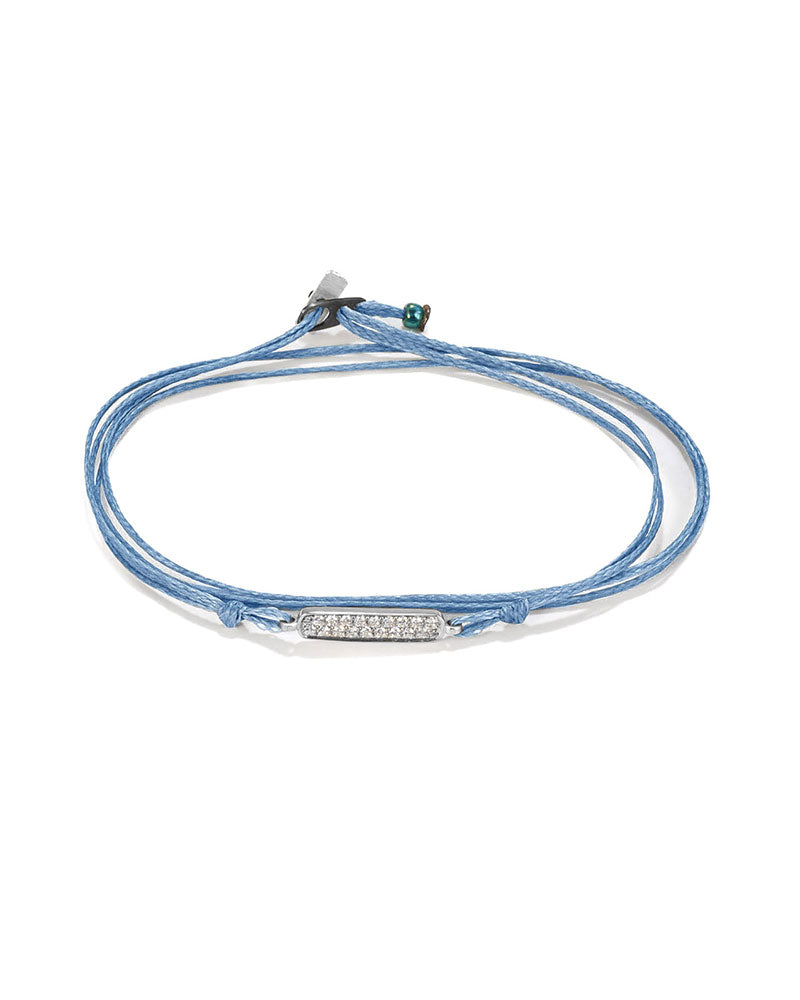 Oskar Gydell Diamond Batch Bracelet in platinum with light blue cord