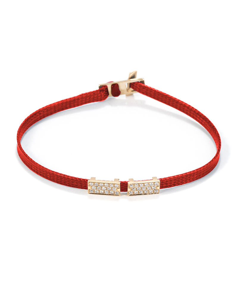 Diamond Flat Cord Bracelet Double with red cord