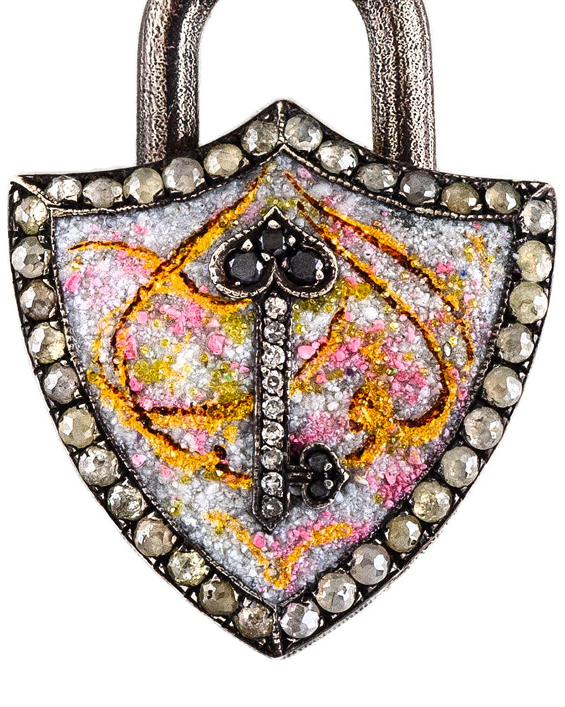 Diamond & Semi-Precious Micro-Mosaic Padlock Pendant