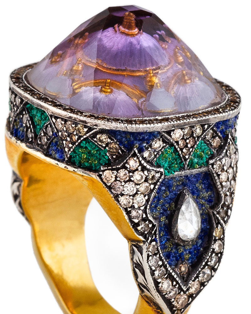Amethyst Dome Ring with Emeralds, Sapphires & Diamonds