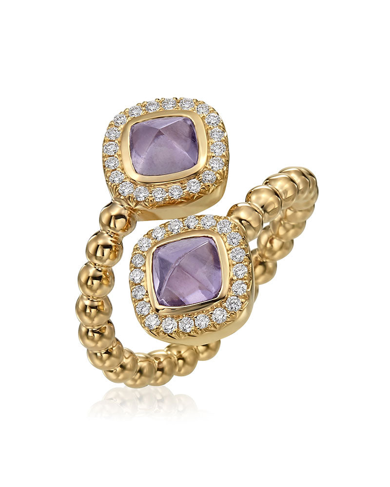 Gumuchian Nutmeg Beaded Crossover Ring with Pink Sapphires