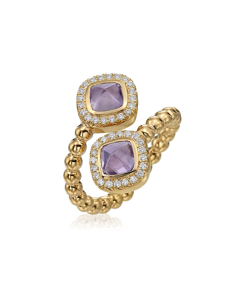 Gumuchian Nutmeg Beaded Crossover Ring with Purple Sapphires