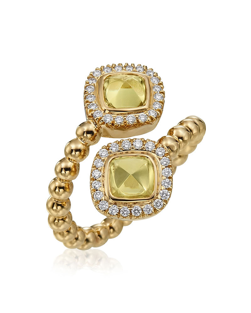 Gumuchian Nutmeg Beaded Crossover Ring with Yellow Sapphires