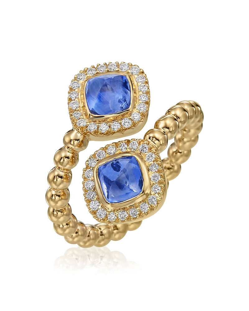 Gumuchian Nutmeg Beaded Crossover Ring with Blue Sapphires