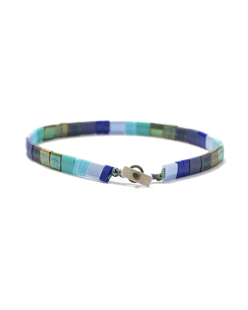 Oskar Gydell Tila Bracelet with Blue and Iridescent Green Beads