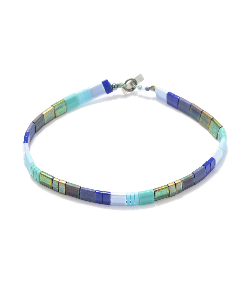 Oskar Gydell Tila Bracelet with Blue and Iridescent Green Beads