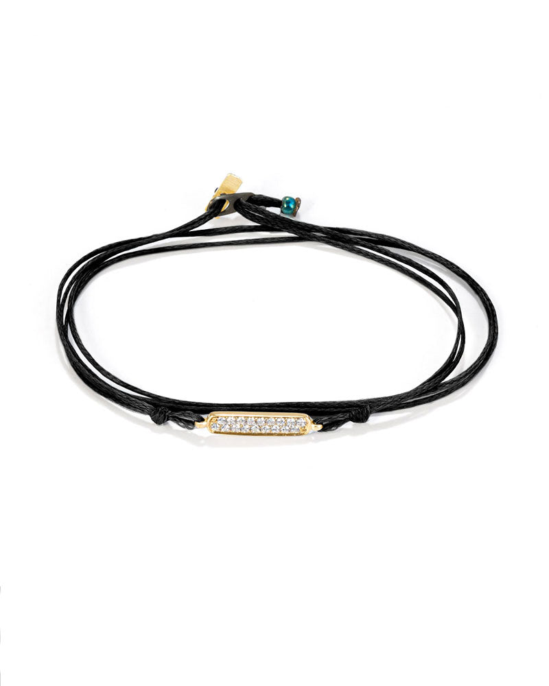 14K Gold Bar Black Cord Bracelet