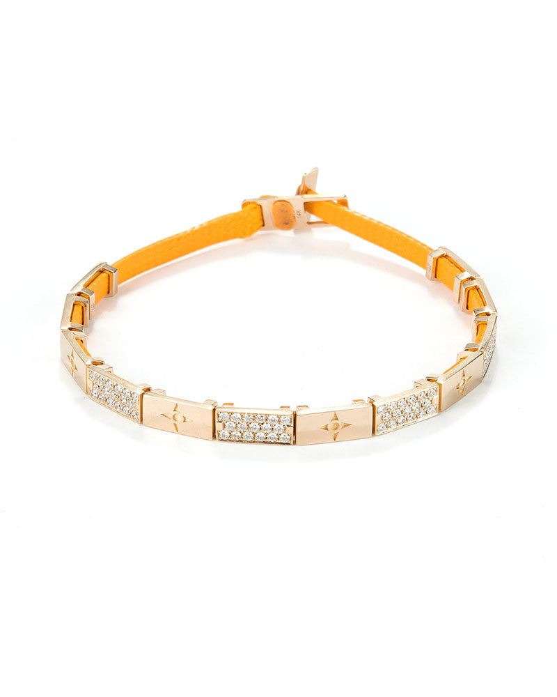 Diamond and Gold Flat Cord Bracelet with Compass Design
